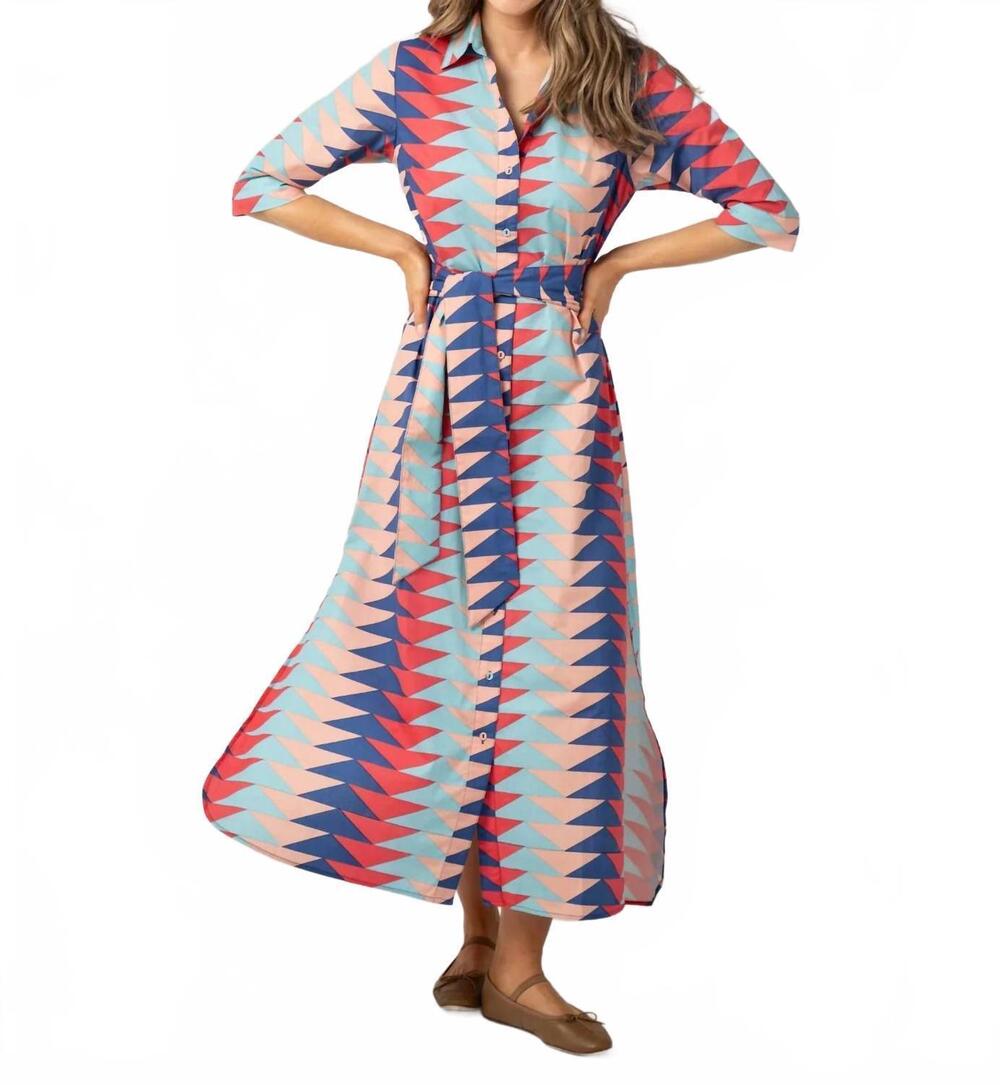 NEW BEAU & RO eloise maxi dress in atlantic bagru triangle multi